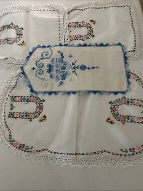 Hand-Embroidered White Table Runner or dresser scarves